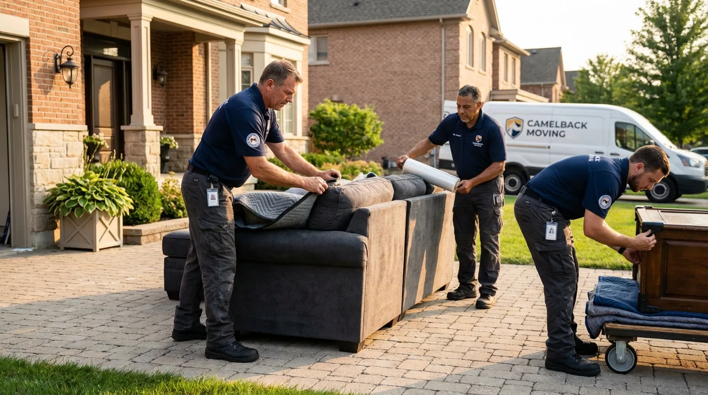 Large estate moving crew wrapping furniture in Rushford, MN